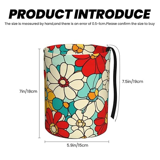 Retro Groovy Floral Car Trash Can Garbage Cans Foldable,Cute Hanging Car Organizer and Storage Bag Leak Proof, Auto Back Seat Trash Bin Universal for Truck, SUV, Outdoor Travel