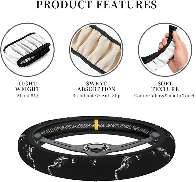 Sketch Cartoon Pit-Bull Dog Universal Fit Steering Wheel Cover for Car, Truck, and SUV, Durable Steering Wheel Protection