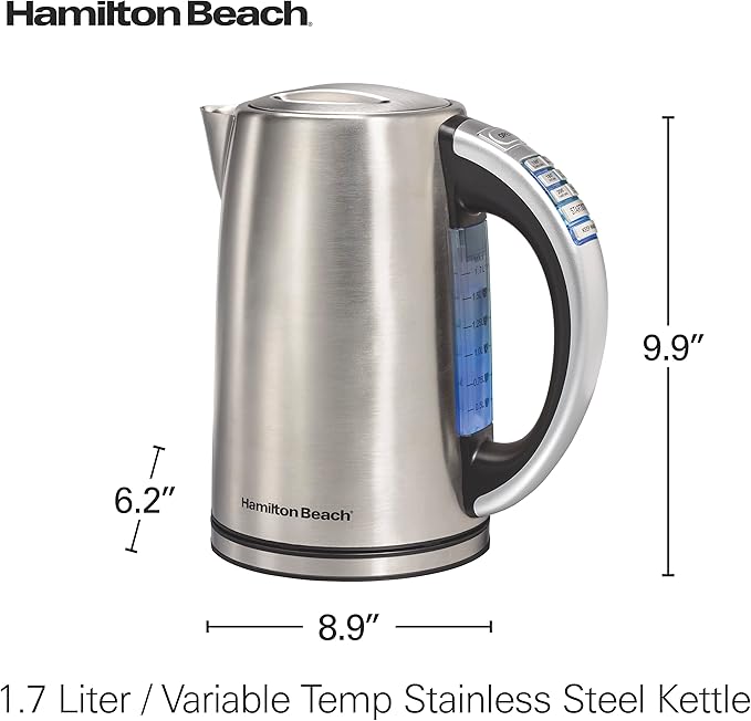 Hamilton Beach 1.7 Liter Temperature Control Electric Kettle,Water Boiler & Heater,Fast Boiling 1500 Watts,BPA Free,Cordless,Auto-Shutoff and Boil-Dry Protection,Stainless Steel (41020R),(Pack of 2)