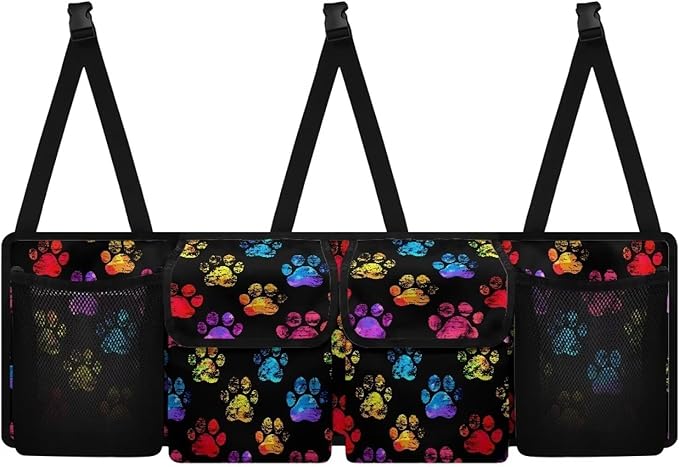 Colorful Dog Paw Car Organizer, Trunk Organizer for SUV, Car Trunk Organizer and Storage, Car Interior Accessories Backseat Hanging Organizer with 4 Pockets, Waterproof Storage Bag for Car
