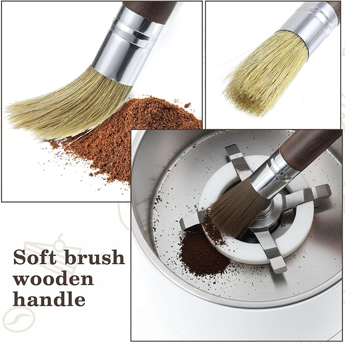 2 PCS Coffee Grinder Cleaning Brush with Natural Wood Walnut Handle and Natural Boar Bristle Espresso Machine Cleaner Tool Barista Brush with Hanging Loop Accessories for Coffee Bar Home