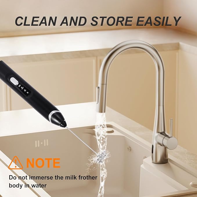 Handheld Milk Frother Wand for Coffee，Rechargeable Drink Mixer, 30dB Ultra Quiet with 3 Adjustable Speeds & 3 Whisks For Cappuccino, Hot Chocolate, Egg，Protein powder