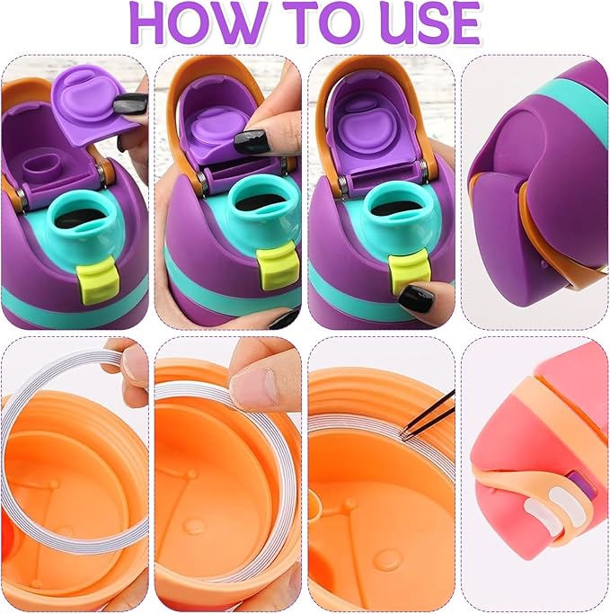 4 Sets Replacement Stopper and Ring Compatible with Owala FreeSip 24oz 32oz,Water Bottle Top Gasket Lid for Owala 16/19/24/32/40oz Seal Bottle Mouth Cap Stopper Silicone Parts Accessories (Purple)