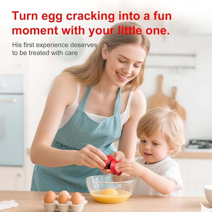 Egg Cracker, Silicone Egg Shell Opener, Cute Egg Shaped Design, Opens Eggs with Ease, A Little Happiness Boost for Your Kitchen (1, Red)