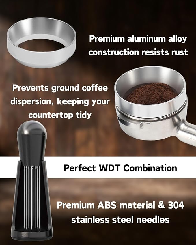 Espresso Tamper Double Spring Loaded 51/53mm with WDT Tool Espresso Accessories Kit, Stainless Steel Corrugated Base, Dosing Funnel, Tamper Mat (53mm)