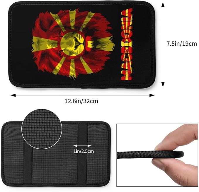 Vintage Macedonia Macedonian Flag Lion Head Auto Center Console Armrest Cover Car Handrail Box Cushion Pad Mat Universal Fit Most Vehicle Sedan Truck SUV Soft Comfort Decor Accessories