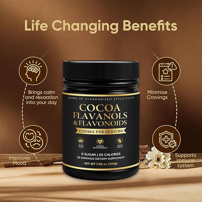 High Flavanol Cocoa Powder | 1200mg per Serving with Cocoa Flavanols, Flavonoids & 600mg Epicatechin | Improve Circulation, Energy, Supports Heart Health & Brain Function | 150g