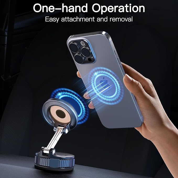 Vacuum Suction Cup Magnetic Phone Holder for Car,Mirror,Desk,360°Abjustable & Foldable,Upgraded Suction Phone Mount for Mag-Safe iPhone 17 Pro Max 16 15 14 13 12 Android & All Smartphones
