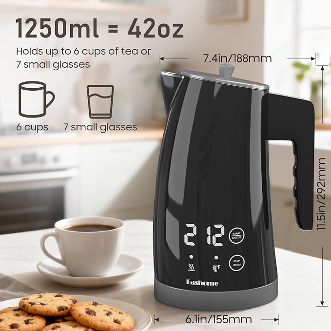 Electric Kettle with Temperature Control, 5 Preset Temps, 2H Keep Warm -1200W Quiet Water Boiler,Electric Tea Kettle with BPA-Free, Digital Cool-Touch, Rotating Base for Home,Office, Kids(Gray)