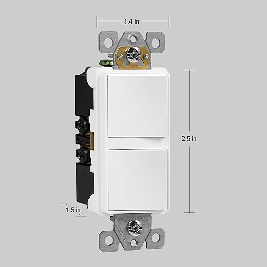ENERLITES Double Paddle Rocker Decorator Switch, Gloss Finish, Clamp-Type Wiring, Copper Wires Only, Single Pole, Residential/Commercial Grade, 15A 120-277VAC, 62834-W-5PCS, White, 5 Pack