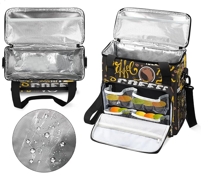 Yellow Coffee Break Cafe Maker Carring Bag Travel Carrying Storage Tote Compatible with Keurig K-Mini or Plus Portable Single Serve Brewer Case Pockets for K-cup Pods