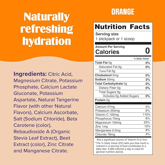 Ultima Replenisher Daily Electrolyte Powder – Orange, 20 Stickpacks – Zero Sugar Hydration Packets with 6 Electrolytes and Minerals – Sugar Free, Plant Based & Keto Friendly Drink Mix