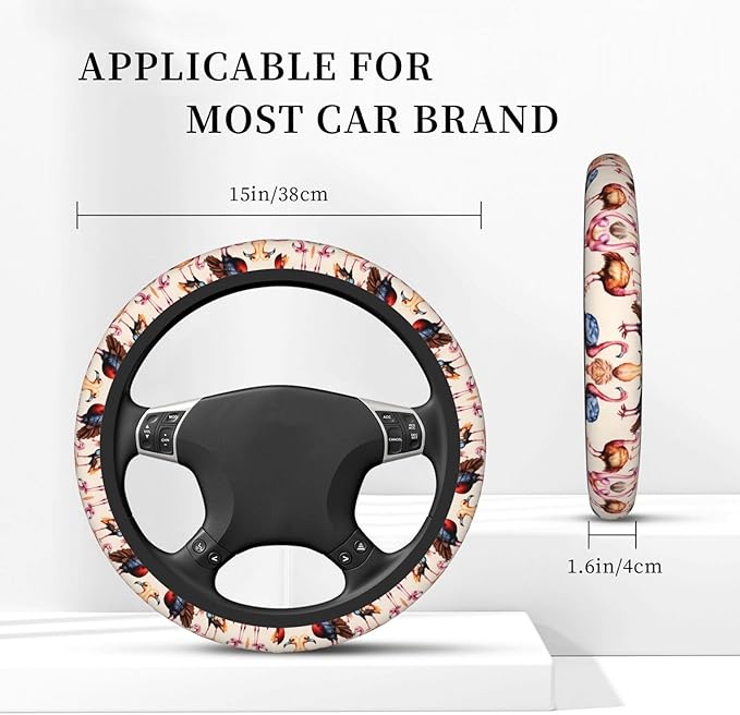 Flamingoes Turkey Car Steering Wheel Cover, 15 Inch Steering Wheel Cover Stylish Decor for Most Cars