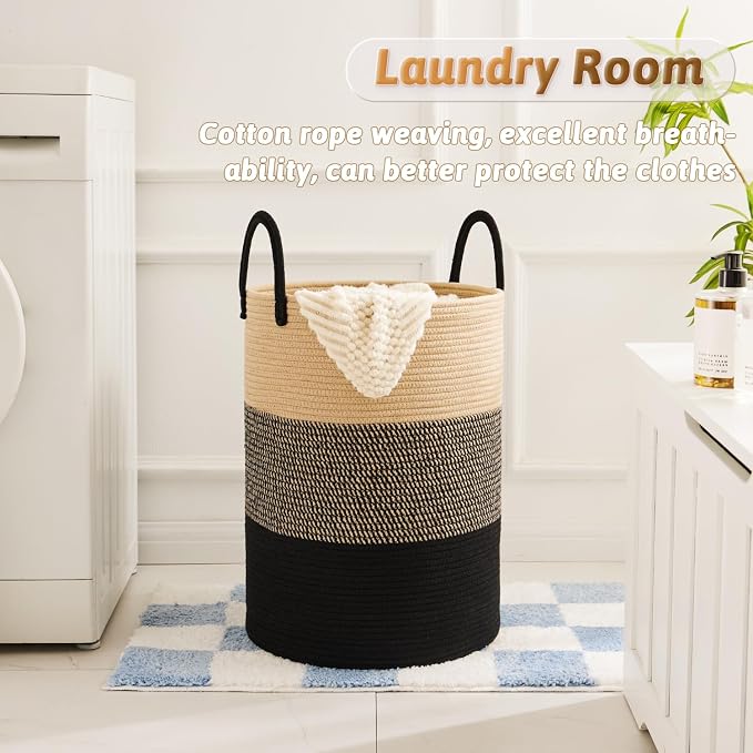 Artfeel Laundry Basket,Woven Cotton Rope Laundry Hamper,40L for Decorative Storage of Dirty Clothes,Toys and Blankets in Bathroom,Bedroom and Living Room