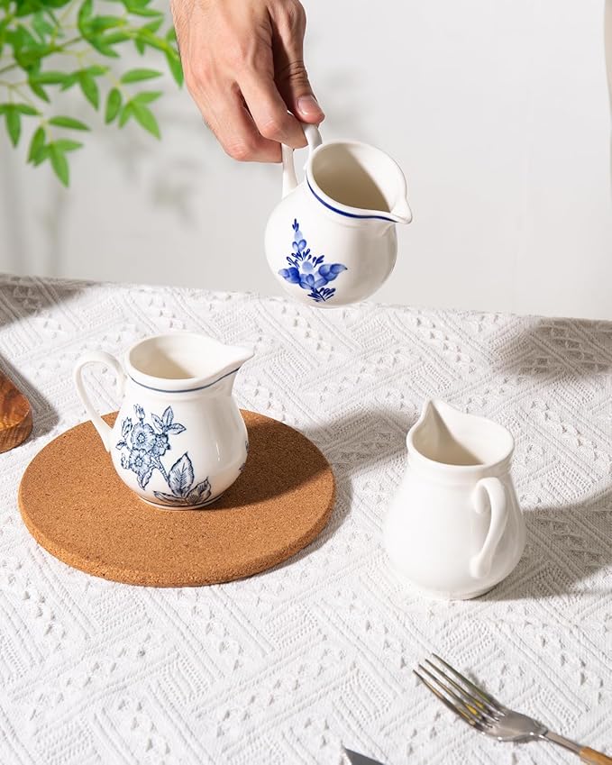 8Oz Creamer, Ceramic Milk Creamer Pitcher with Handle, Flowers
