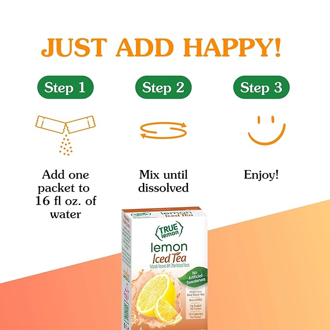 LEMON ICED TEA MIX by TRUE LEMON | Instant Powdered Drink Packets That Quench YOUR Thirst, Mouth Watering True Citrus LEMON (ICED TEA), 6 Count (Pack of 4)