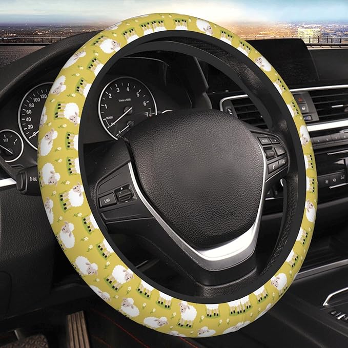 Goats with Flower Universal Fit Steering Wheel Cover for Car, Truck, and SUV, Durable Steering Wheel Protection