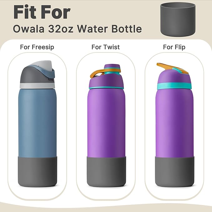 Silicone Water Bottle Boot for Owala 40 oz, Protective Sleeve Bottom Bumper Protector for Owala 40 oz FreeSip & Twist & Flip Stainless Steel Water Bottles (Dark Grey)