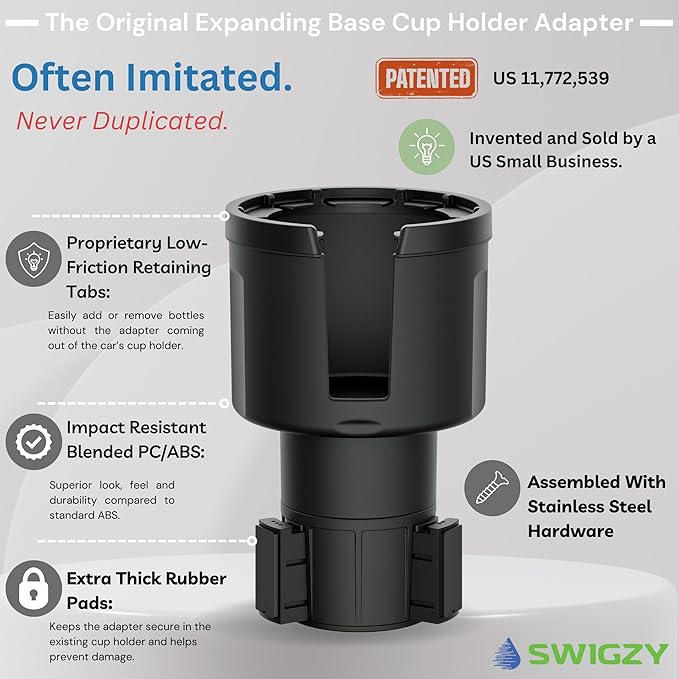 Car Cup Holder Expander Adapter for Large Water Bottles - [Patented & Upgraded] - Holds: Hydro-Flask, Yeti, Nalgene, Owala, 32-40oz - Adjustable Expandable Insert Extender - Universal