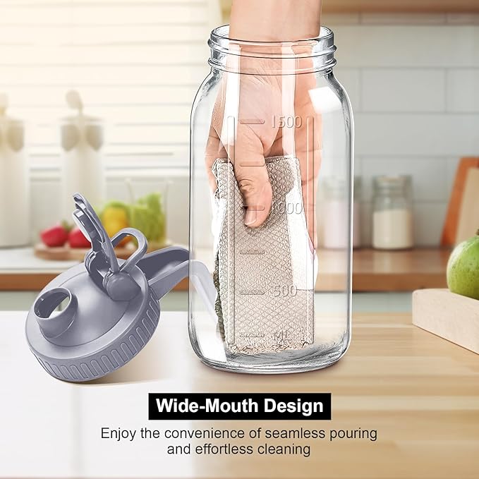 64oz Glass Pitcher with Lid, 2 Quart Mason Jar Pitchers with Lid and Spout, Wide Mouth Breast Milk Pitcher Glass Jug Sun Tea Pitchers, Cold Brew Coffee pitcher, Fridge Container for Water, Juice, Tea