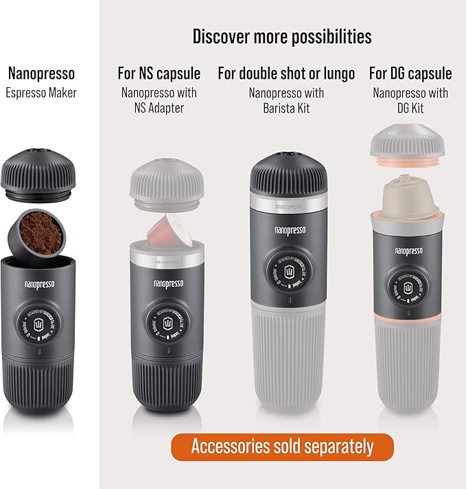 Wacaco Nanopresso Portable Espresso Maker bundled with Nanopresso Protective Case, Upgrade Version of Minipresso, 18 Bar Pressure, Extra Small Travel Coffee Maker, Manually Operated