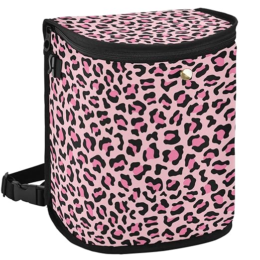Leopard Print Car Trash Can Pink Animal Skin Car Garbage Bag with Lid Hanging Waterproof Leak Proof Vehicle Storage Bin