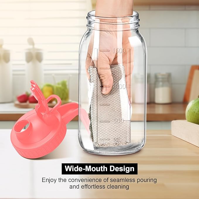 64oz Glass Pitcher with Lid, 2 Quart Mason Jar Pitchers with Lid and Spout, Wide Mouth Breast Milk Pitcher Glass Jug Sun Tea Pitchers, Cold Brew Coffee pitcher, Fridge Container for Water, Juice, Tea
