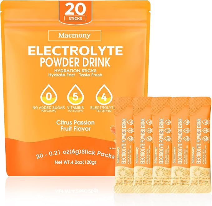 Electrolyte Powder Packets, Hydration Packets 20 Stick, Sugar Free Electrolytes for Rapid Recovery, Instant Electrolyte Powder Drink Mix with Yerba Mate Extract