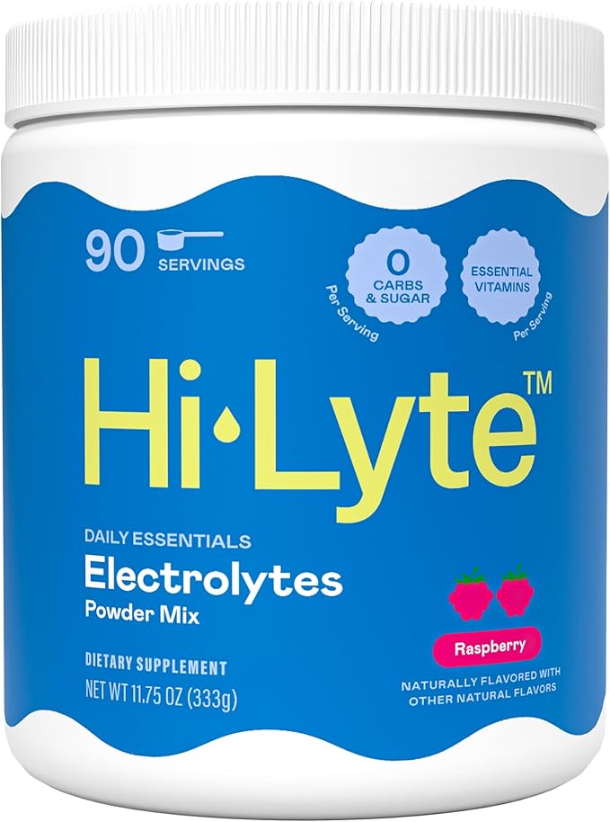 Hi-Lyte Electrolyte Powder, Daily Hydration Supplement Drink Mix, 90 Servings | Sugar-Free, 0 Calories, 0 Carbs | No Maltodextrin. Gluten-Free | Supports Keto | Light Refreshing Flavor (Raspberry)