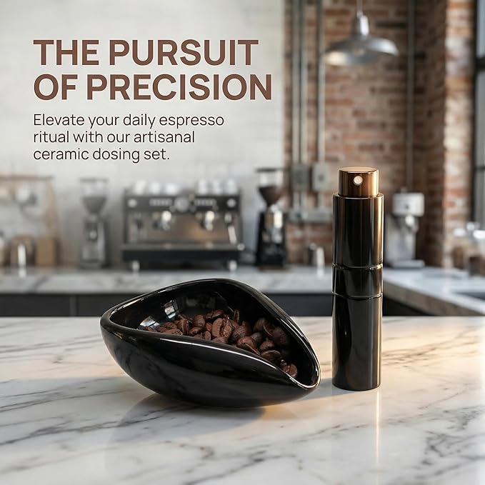 Ceramic Coffee Bean Dosing Cup and Spray Bottle Set, Espresso Bean Measuring Cup with Anti-Static RDT Sprayer Kit for Home Barista and Coffee Lovers