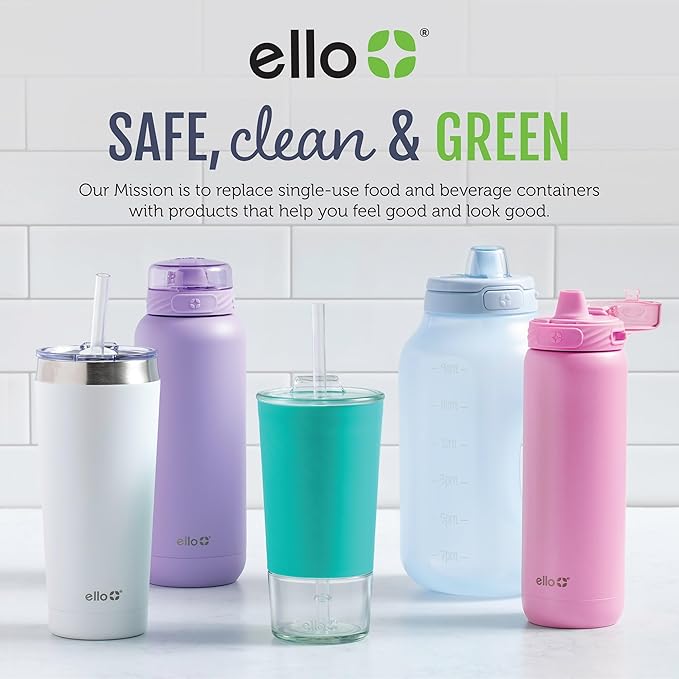 Ello Cooper 40oz Stainless Steel Water Bottle with Straw and Carry Handle, Double Walled and Vacuum Insulated Metal, Leak Proof Locking Lid with Soft Silicone Spout, Reusable, BPA Free, White Marble