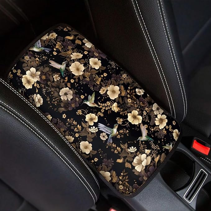 Hummingbird Floral Print Universal Center Console Cover Armrest Cover for Car SUV,Fashion Car Arm Rest Cover Pad for Women
