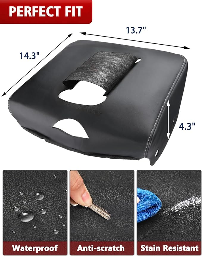 KBH Center Console Armrest Cover Replacement for Chevy Silverado & GMC Sierra 2020 2021 2022 2023 2024 2025 2026, Jump Seat, Arm Rest Lid Upholstery, Vinyl Leather, Anti-Scratch, Black