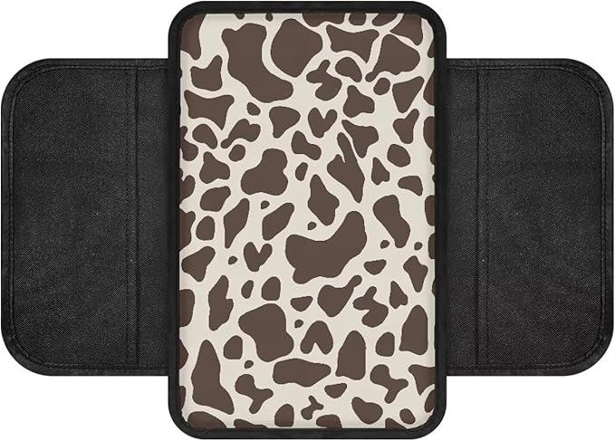 Dreaweet Brown Cow Print Center Console Cover Cute Car Accessories for Women,Car Console Covers with Pockets Car Armrest Cushion Cover Easy to Install Arm Rest Cover for Car Truck Van