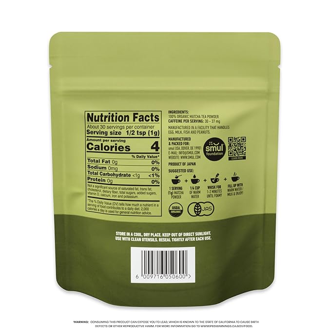 smul Ceremonial Grade Matcha Powder – Organic Matcha Powder 100% Japanese – Matcha Unsweetened – Smooth & Antioxidant-Rich - Clean Energy & Focus – Non-GMO, Vegan, Gluten-Free, 30–37 mg Caffeine – 30g