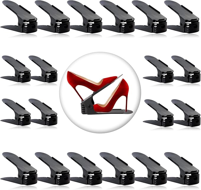 Neprock Shoe Slots Organizer, 20 Pack Adjustable Shoe Rack Stacker Storage Space Saver, Double Deck Shoe Rack Holder for Closet Organization (Black)