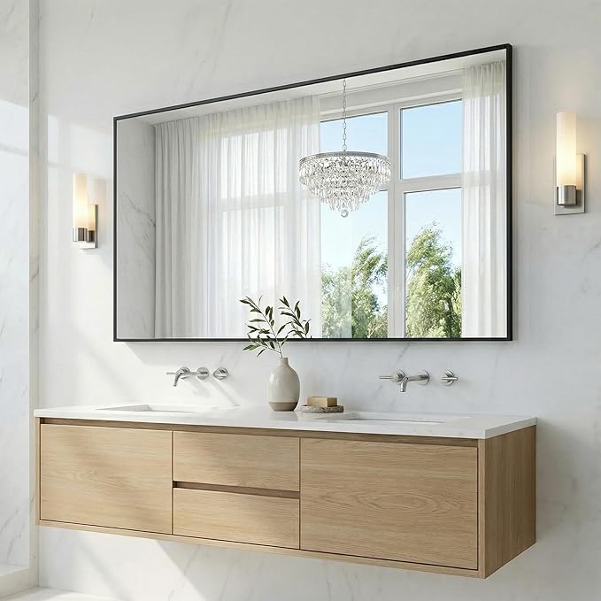 60"x30" Black Bathroom Mirror for Double Vanity, Metal Framed Large Wall Mirror Over Sink, Full Length Body Mirror, Modern Farmhouse Decor, Flush Mount