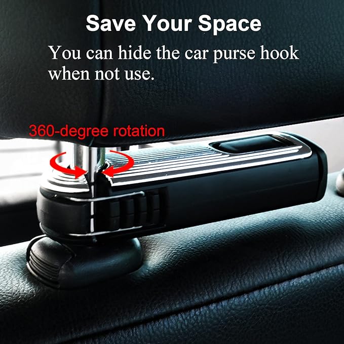 Car Headrest Hidden Hook, New Upgraded 2 in 1 Car Seat Hook with Phone Holder, 360° Rotation Car Hooks for Purses and Bags, Grocery Bag & Handbag (Silver - 1PCS)