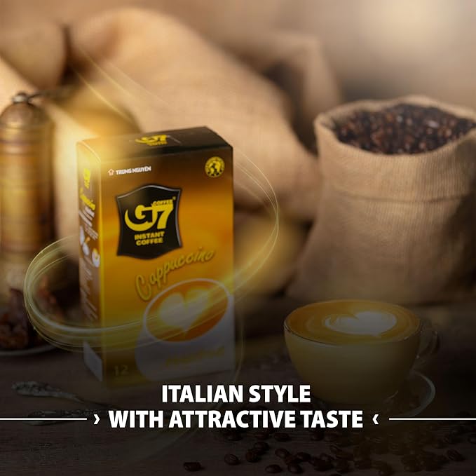 TRUNG NGUYEN G7 CAPPUCINO HAZELNUT Instant Coffee for Energy Boost - Fresh Hazelnut Flavour, Light Aroma with Thick & Soft Foam Milk - Balanced & Rich Vietnamese Instant Coffee (12 Sticks/Box)