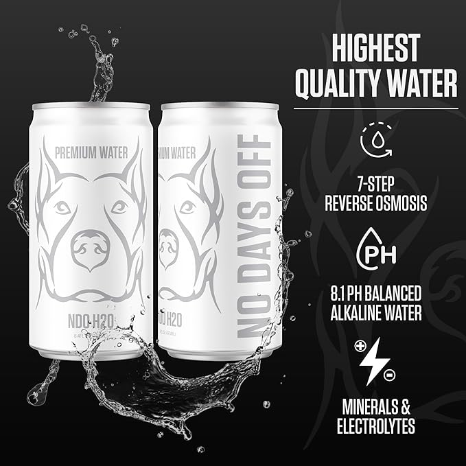 NO DAYS OFF Premium Water - 24 Pack, 8.4 fl oz, Still - 8.1 pH Alkaline Water, Ultra-Purified Reverse Osmosis with Electrolytes & Minerals - Calcium, Magnesium, Potassium - On-the-Go and Bulk Size