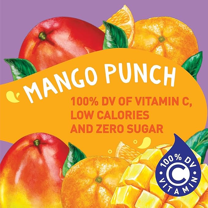 Tampico Singles To Go Drink Mix Packets, Mango Punch, 100% DV of Vitamin C per Serving, Low Calorie, Zero Sugar, Easy to Use, On-The-Go Water Enhancers, 18 Sticks, Pack of 3