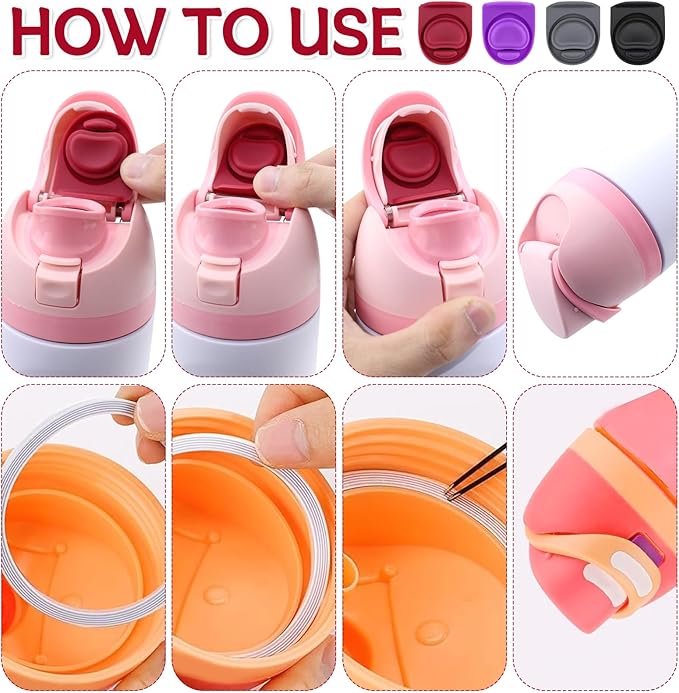 4 Sets Replacement Seal Gasket Stoppers for Owala Freesip Cap Mouth,Silicone O Sealing Ring Parts Water Bottle Top Lid Accessories for Owala Freesip 16/19/24/32/40oz（4 Colors 13）