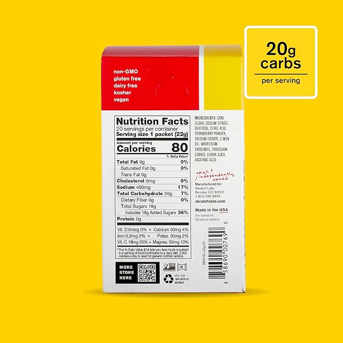 Skratch Labs Hydration Sports Drink Mix Packets – Real‑Fruit Electrolyte Powder for Fast Hydration & Endurance | Strawberry Lemonade | 20 Pack | Vegan, Non‑GMO, Clean Ingredients