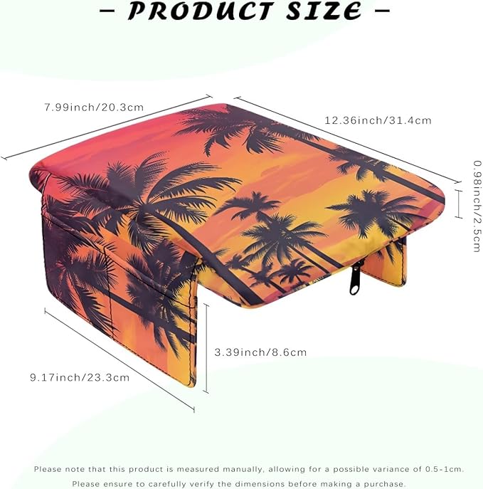 Dreaweet Palm Tree Print Center Console Armrest Cover with Side Pockets Thick Armrest Cover for Car Truck SUV Van,Soft Non-Slip Car Arm Rest Cover Pad