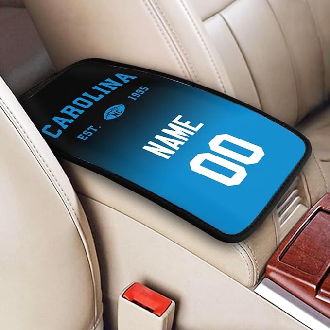 Custom Car Armrest Cover,Add Personalized Name and Number As Gifts for Loyal Football Fans,Auto Center Console Pad Car handrail Box Cushion,Fit for Most Car