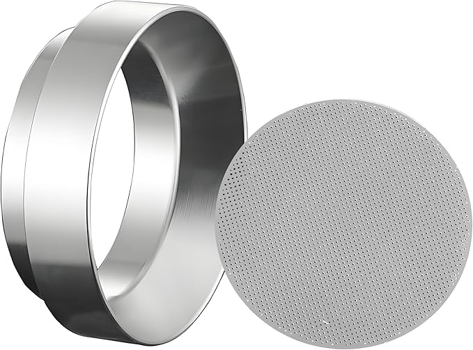 Espresso Dosing Funnel and Puck Screen Set, Coffee Dosing Ring Aluminum, Reusable 1.7mm Thickness Espresso Puck Screen 316 Stainless Steel for Coffee Portafilter Filter Basket (Silver, 53mm)