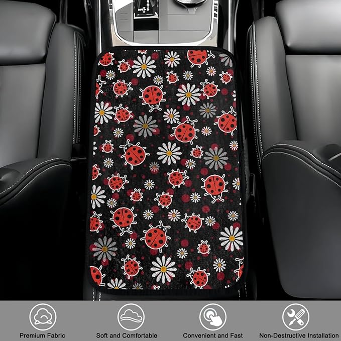 CLOHOMIN Daisy Center Console Covers for Truck Van Cute Ladybug Car Console Covers Automobile Accessories Winter Car Arm Rest Cover Pad