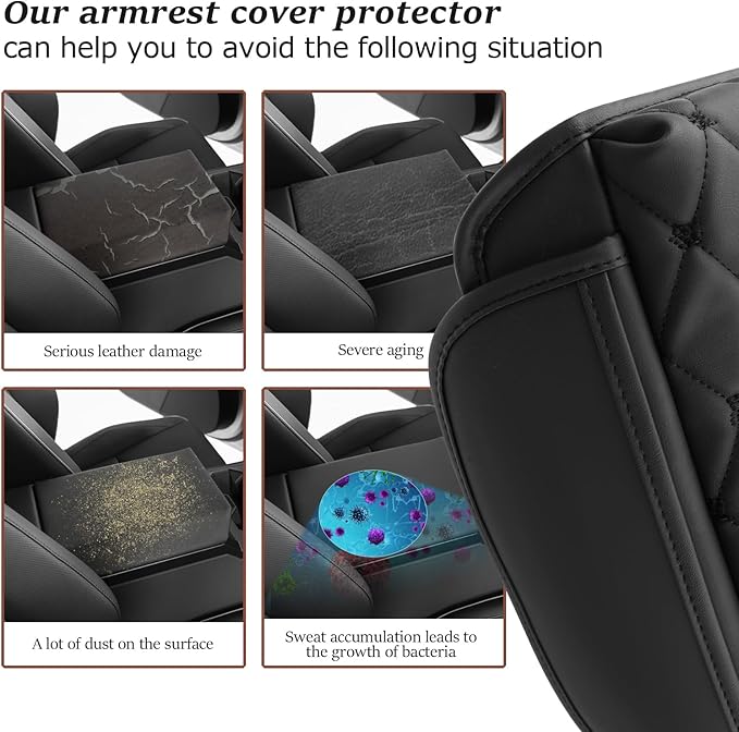 SKTU 2024 2025 2026 Cybertruck Accessories Center Console Cover for 2024 2025 2026 Tesla Cybertruck Armrest Cover Cybertruck Accessories Cybertruck Center Console Cushion (Argyle&Black Dots w/Pockets)
