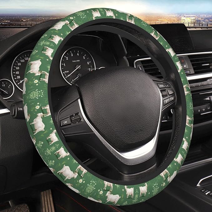 Goat Floral Car Steering Wheel Cover, 15 Inch Steering Wheel Cover Stylish Decor for Most Cars