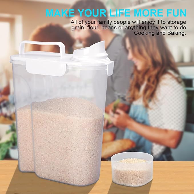 Uppetly Rice Airtight Dry Food Storage Containers 10Lbs, BPA Free Plastic Storage Bin Dispenser with Pourable Spout, Portable Handle, Kitchen Pantry Organization for Cereal, Flour and Baking Supplies
